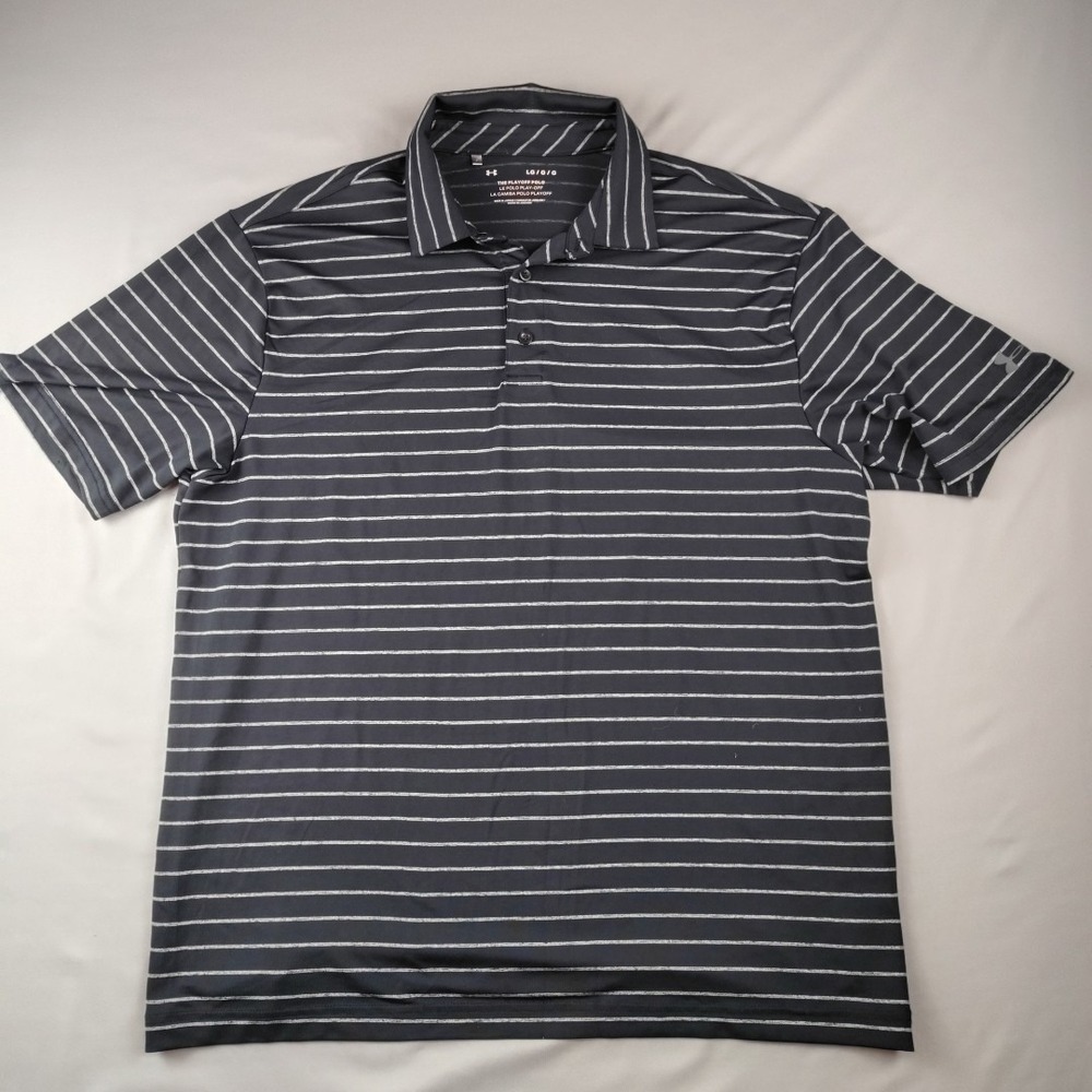 Under Armour The Playoff Polo Shirt Men's L Golf Black/Gray Short Sleeve EUC